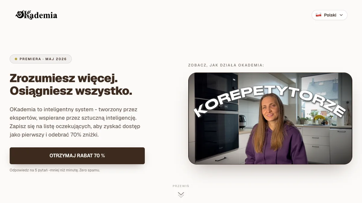 Strona zapisu na listę oczekujących OKademia